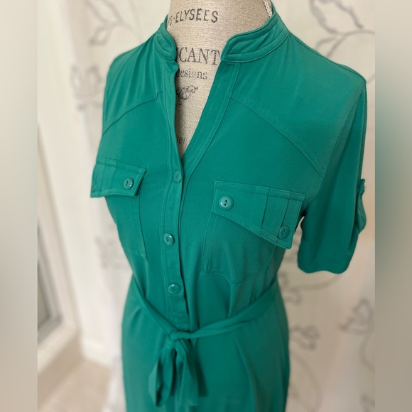 Jade green waist cinching knee-length dress - Picture 2 of 6